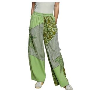POL Ivy Oaks  Patchwork Wide-Leg Pants in Pistachio